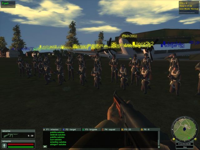 In-game screenshot: a line of 3CD infantry at dusk