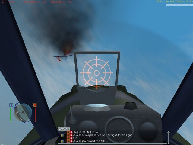 Cockpit view: Jea3 sets a Bf 109E on fire while Ubique calls the Blenheims