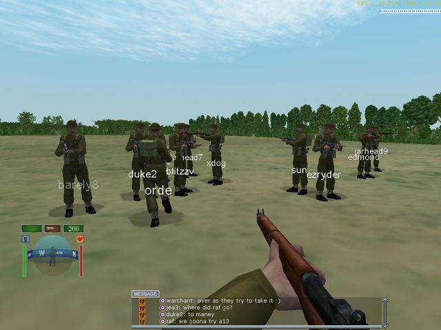 In-game screenshot: 3CD infantry on a firing-line drill in a field